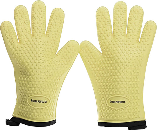 KITCHEN PERFECTION S Silicone Smoker Oven Gloves for Women -Extreme Heat Resistant BBQ Gloves -Handle Hot Food Right on Your Grill Fryer |Waterproof Oven Mitts Cooking Gloves |Superior Set+3 Bonuses