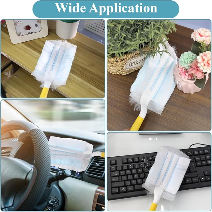 60 Count Electrostatic Duster Refills, 360 Heavy Duty Compatible with Swiffer Dusters Refills with 1 Short Handle and 1 Extenda Handle for Cleaning Home