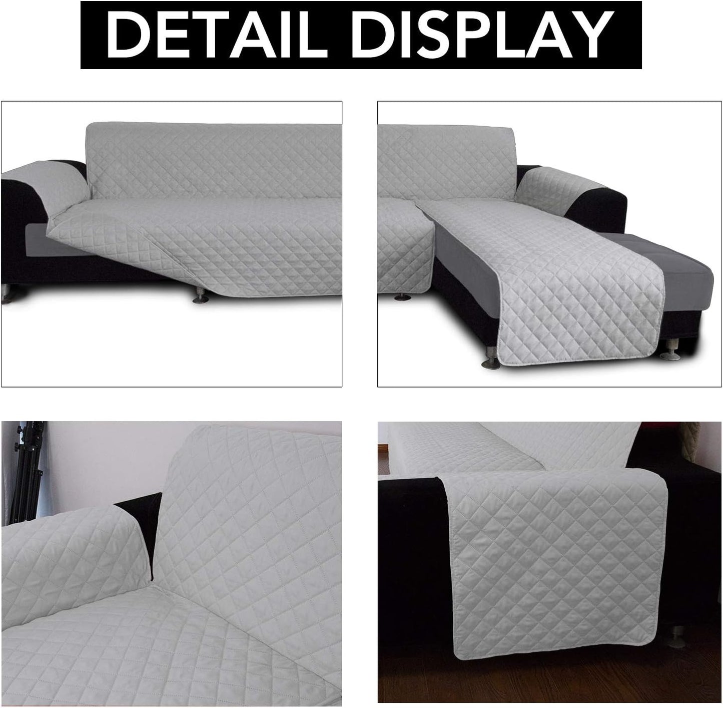 Easy-Going Sofa Slipcover L Shape Sofa Cover Sectional Couch Cover Furniture Protector Mat for Pets Dog Cat (Large,Light Gray/Light Gray)