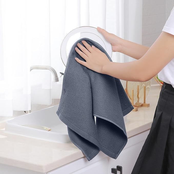 Homaxy 100% Cotton Waffle Weave Kitchen Towels, 3-Pack Ultra Soft Absorbent Dish Towels, Quick Drying Cleaning Towels, 13 x 28 Inches, Dark Grey