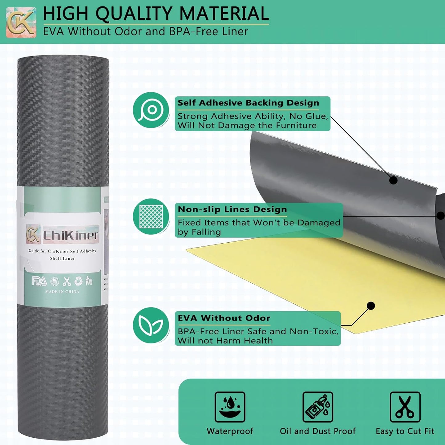Self-Adhesive Shelf Liner Kitchen Liner, Waterproof Backed Paper Easy Peel and Stick Contact Liner Without Residue for Decor Your Desk Surface, Kitchen Countertops (Silver, 35.4 x 118.1 inches)