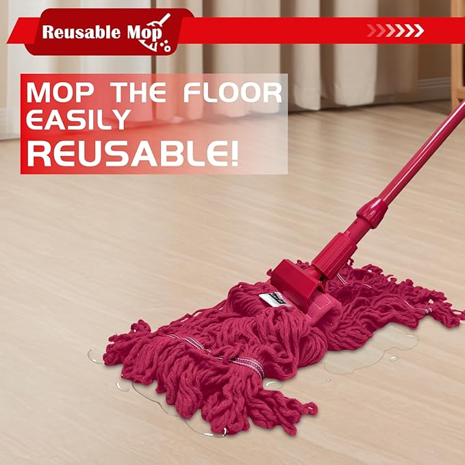 Heavy Duty Wet Industrial Cleaning Mop Head – 21 oz red mop Head Replacement Cotton Washable Industrial mop Heads Heavy Duty for Commercial & Home Cleaning（RED）