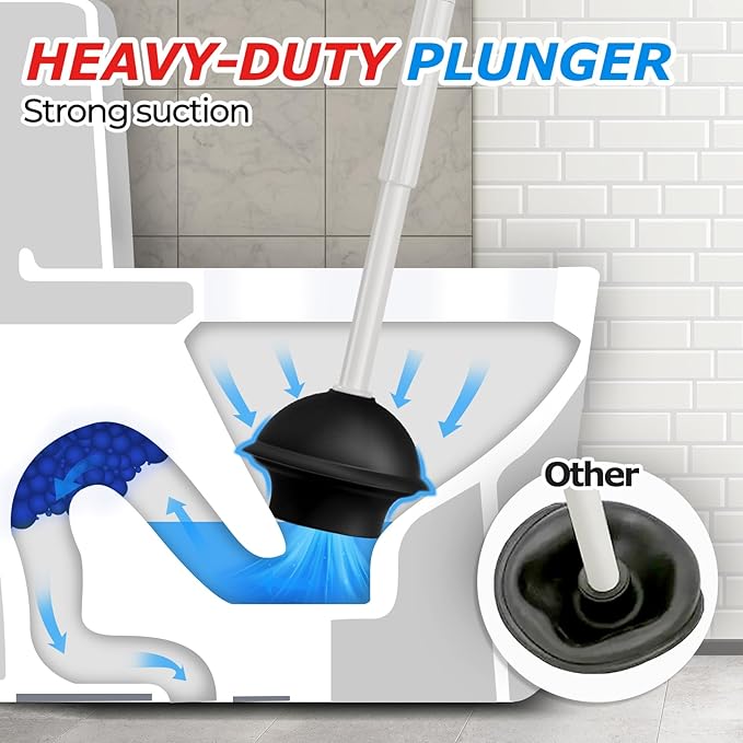 2 in 1 Toilet Plunger and Brush Set,Extended Handle Plunger,Toilet Bowl Brush Plunger Set,Bathroom Cleaning Tools,Cleaning Brush,Toilet Brush Plunger Combo,Light Grey（20.8inch）