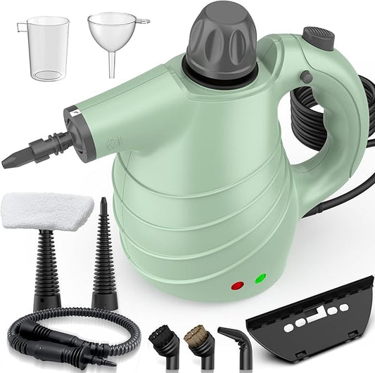 Handheld Steam Cleaner for Home, High-Pressure Chemical-Free Steamer with 10 Accessories for Deep Cleaning and Less Scrubbing on Kitchen Grease, Bathroom Tile, Grout, Floor and Couch(Green)