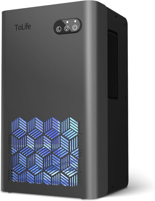 ToLife Dehumidifier for Home, 1000 sq.ft Dehumidifiers for Basement Bedroom Bathroom with 95 OZ Water Tank, Auto Shut Off 7 Colors LED Light, Grey