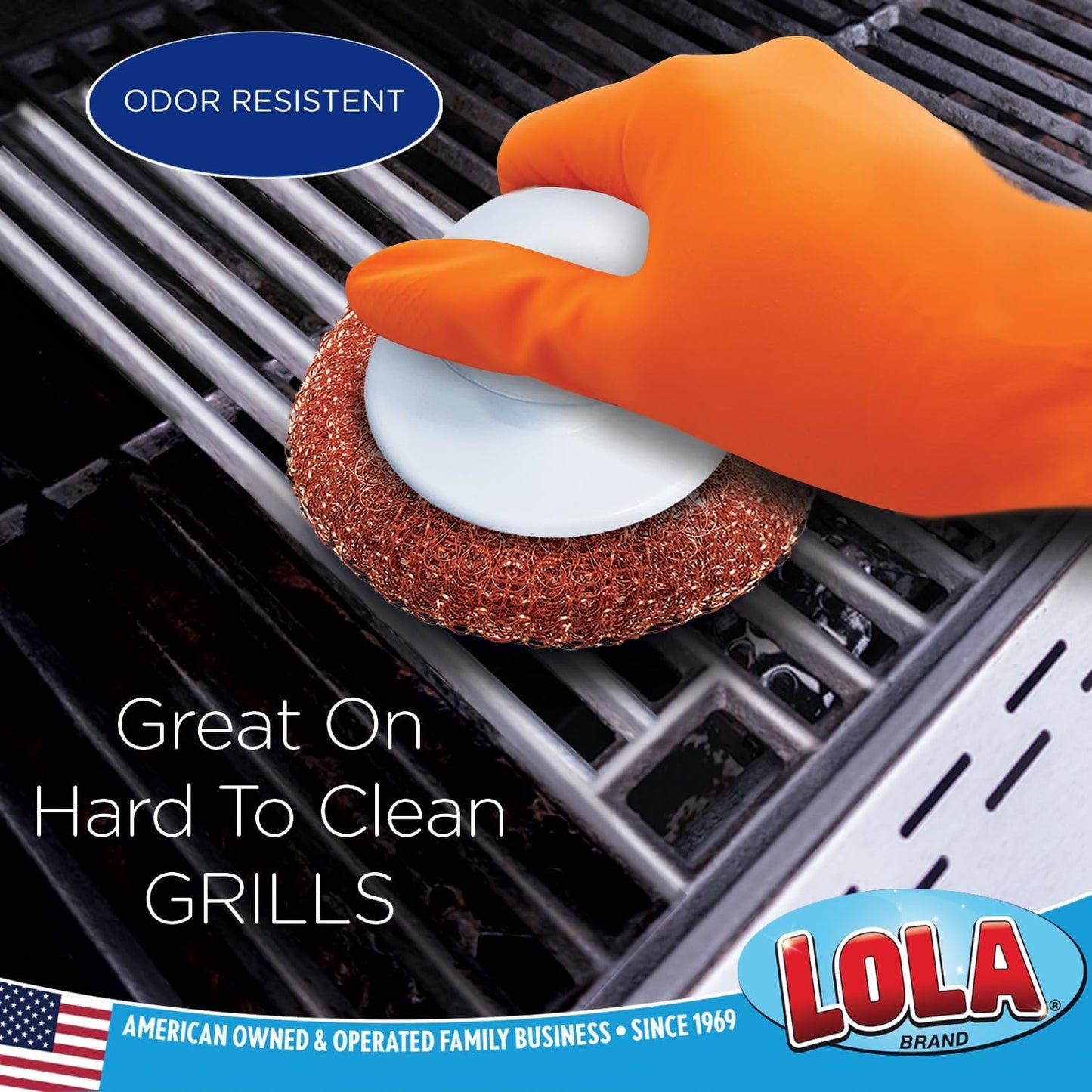 LOLA Copper Mesh Scouring Pad w/Comfort Knob, 6 Pack, Heavy Duty Cleaning Pads, Knitted Wire Mesh, Cleans Caked-On & Baked-On Messes