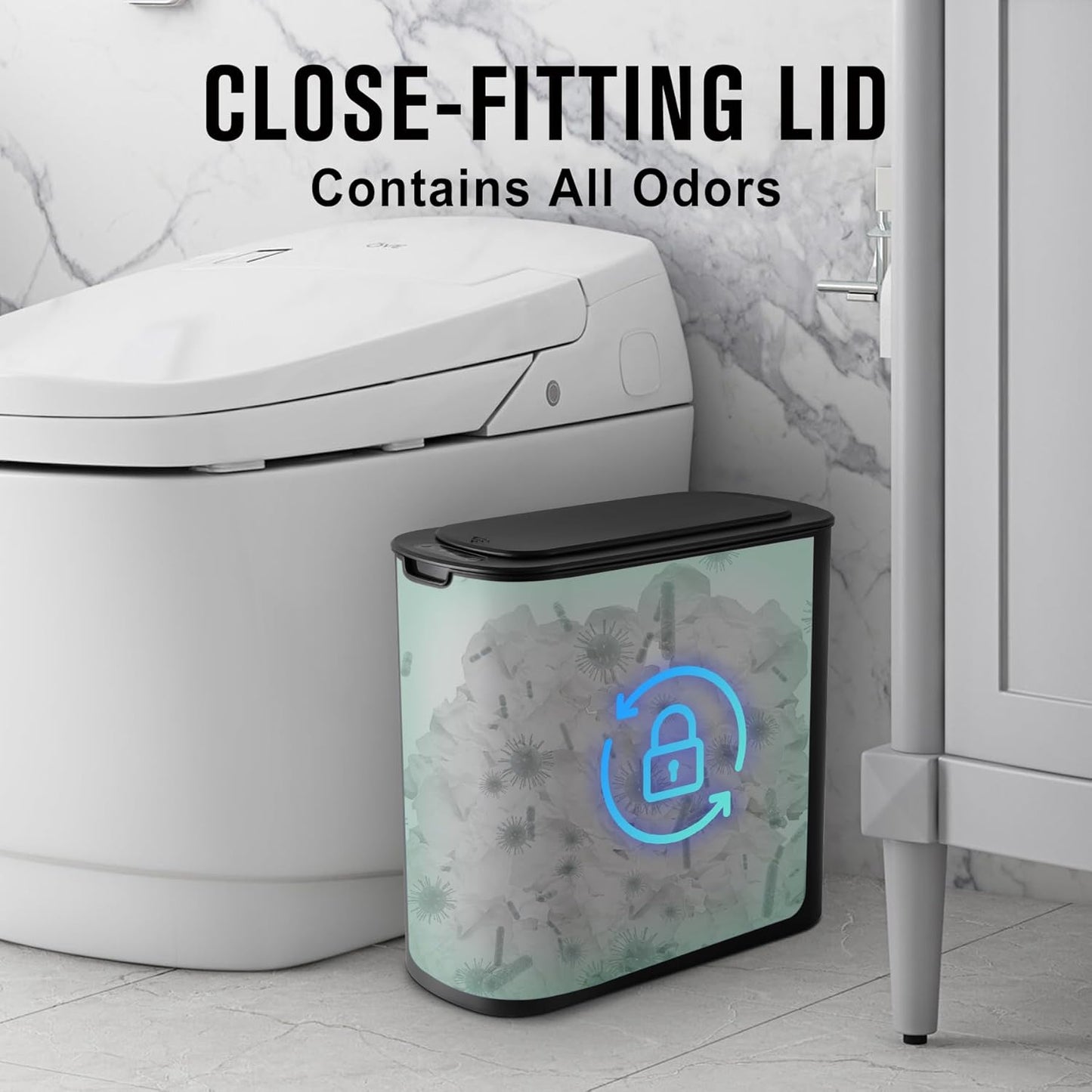 Cesun Automatic Motion Sensor Black Bathroom Trash Can with Lid, 2.6 Gallon Touchless Trash Bin, Smart Plastic Slim Garbage Can Small Wastebasket for Toilet, Office, rv, Bedroom, Living Room