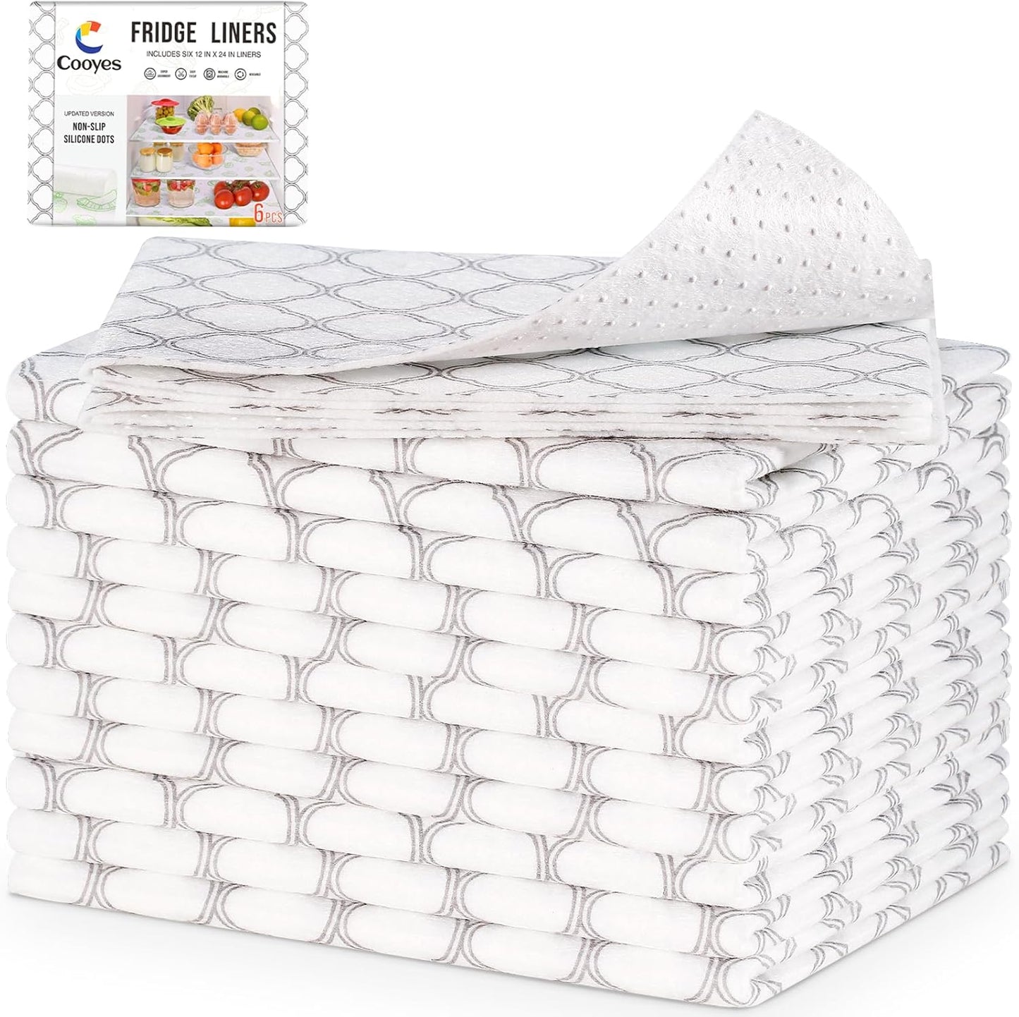 Cooyes Refrigerator Shelf Liners for French Door Fridge, 17.7" × 36" Extra Large, Non-Slip Fridge Liners Machine Washable, Refrigerator Drawer Mats for Glass Shelves Kitchen Cabinet