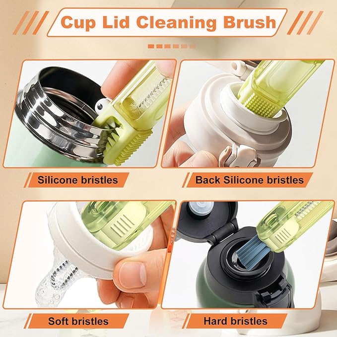 3 in 1 Cup Lid Cleaning Brush Set 6 Pcs, Gap Cleaner Brushs - Home Kitchen Multifunctional Bottle Cleaning Brush Set, Portable Travel Bottle Lid Cleaner Tools