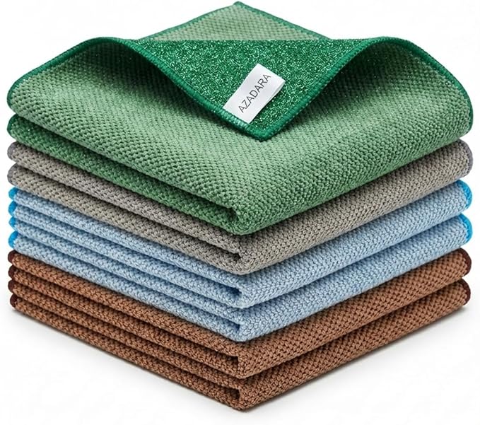 Dual-Sided Microfiber Cleaning Cloths – Non-Scratch Scrub & Absorbent Wipe – 2-in-1 Reusable Cleaning Towels for Kitchen, Home, Car, Glass & Appliances – 11.81” x 11.81” (6 Pack)
