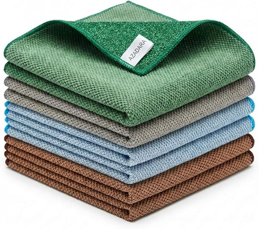 Dual-Sided Microfiber Cleaning Cloths – Non-Scratch Scrub & Absorbent Wipe – 2-in-1 Reusable Cleaning Towels for Kitchen, Home, Car, Glass & Appliances – 11.81” x 11.81” (6 Pack)