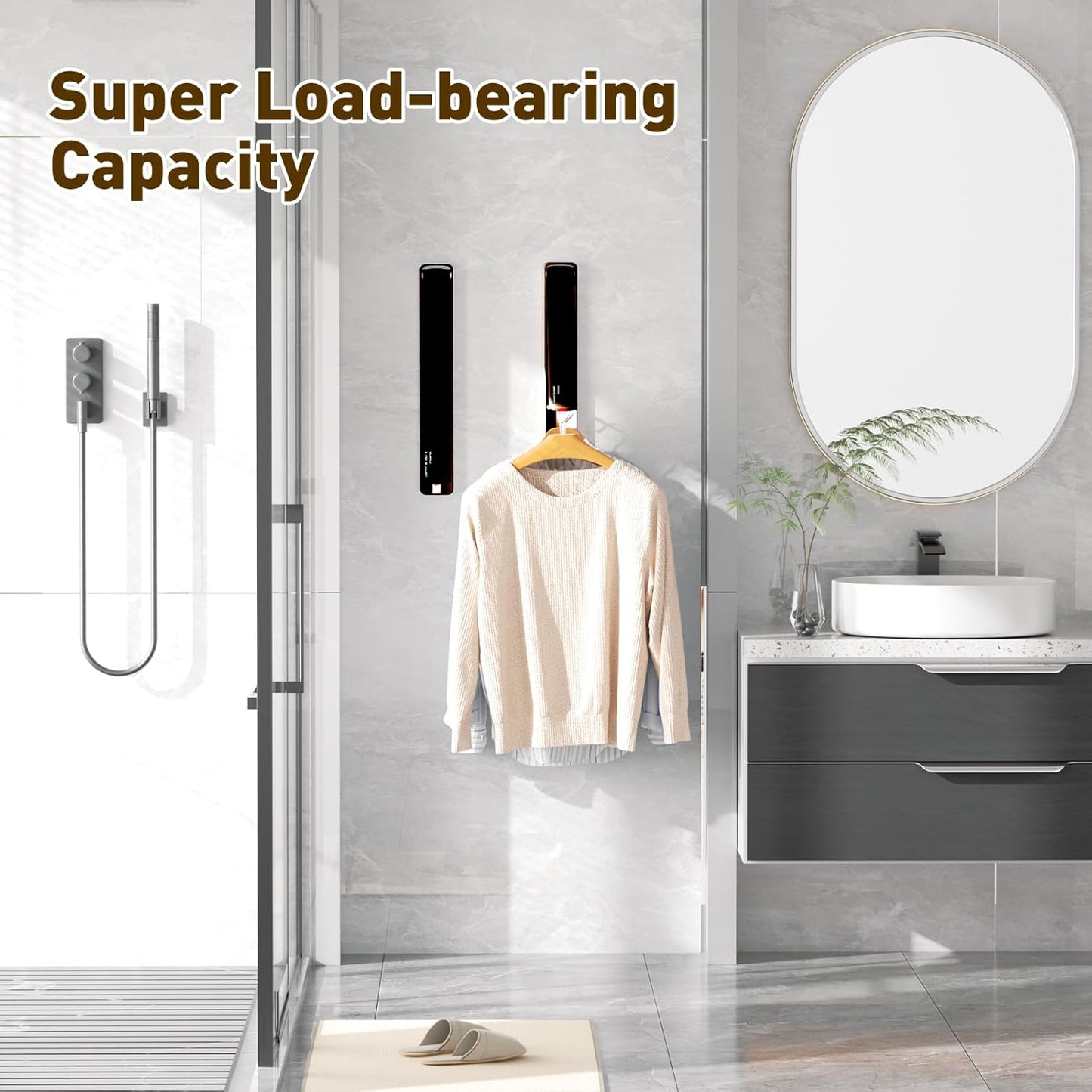 Clothes Drying Rack, Laundry Room Wall Mounted Retractable Clothes Hanger Drying Rack, Laundry Clothing Drying Rack Folding Indoor or Outdoor, Easy Installation Aluminium Dryer, 2pcs(Black)