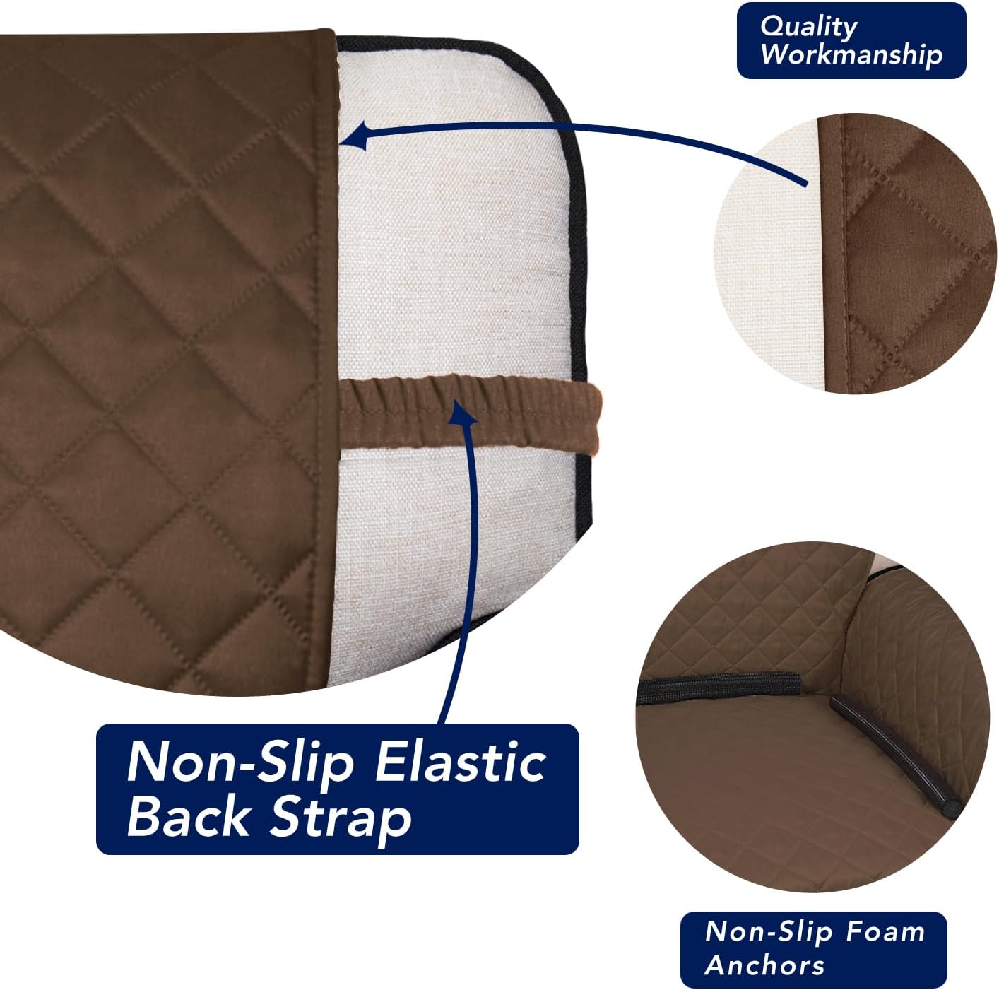 PureFit Reversible Quilted Sofa Cover, Water Resistant Slipcover Furniture Protector, Washable Couch Cover with Non Slip and Elastic Straps for Kids, Dogs, Pets (Oversized Loveseat, Coffee/Ivory)