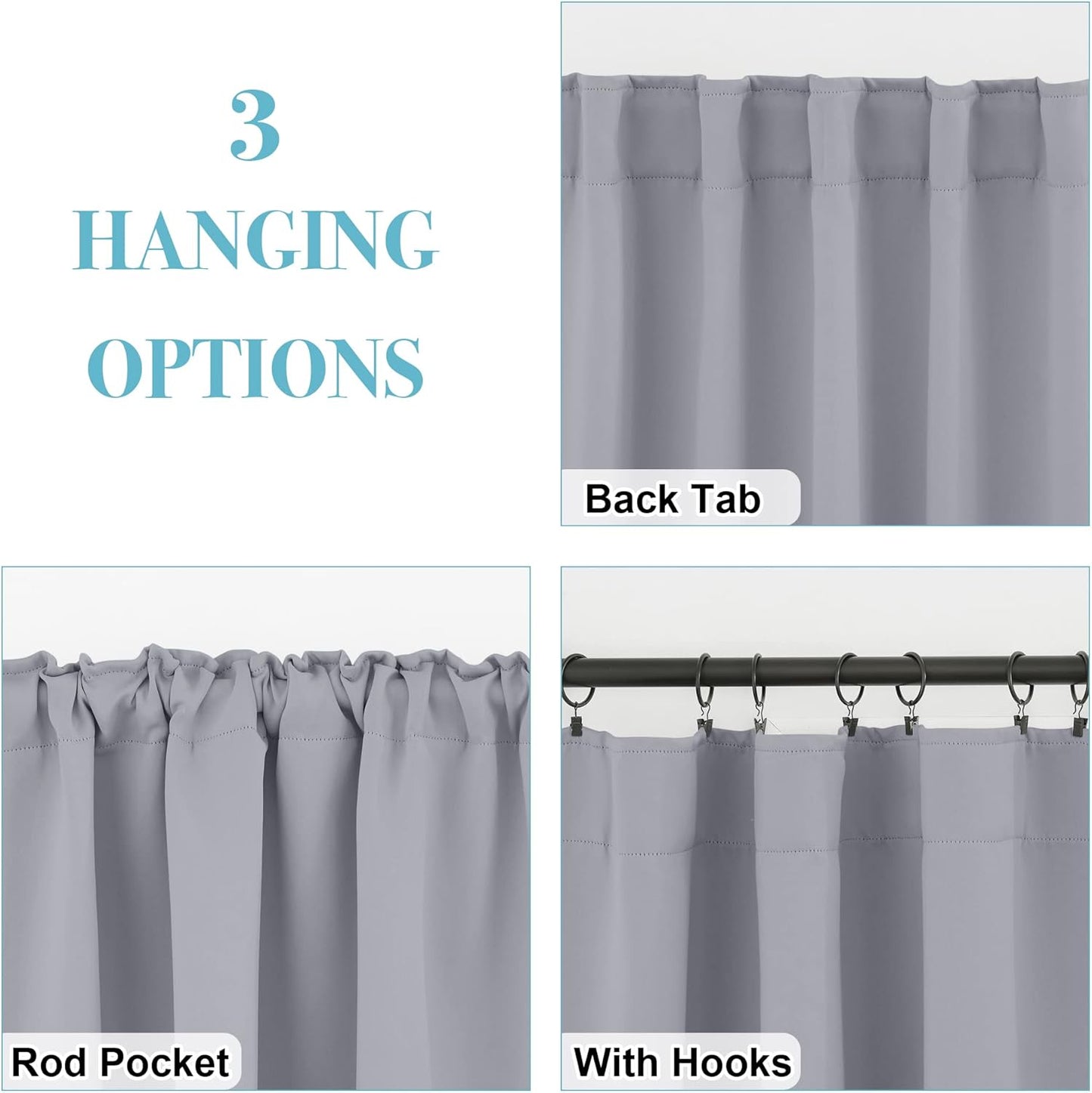 RYB HOME Blackout Curtains & Drapes - Light Block Thermal Insulated Privacy Window Covering for Bedroom Living Room Office, W 42 x L 54 inch, Silver Grey, 2 Panels