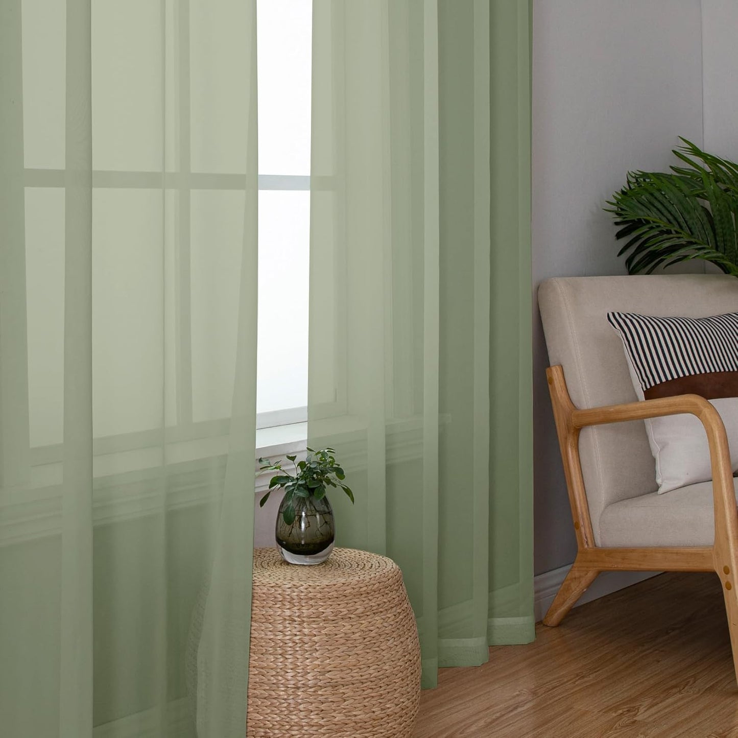 Chyhomenyc Sheer Sage Green Curtains 90 inches Long 2 Panels, Light Filtering Soft Airy Solid Elegant Voile Window Treatment Drapes for Bedroom Living Room Wedding Party Decor, 42 Wx90 L Inches