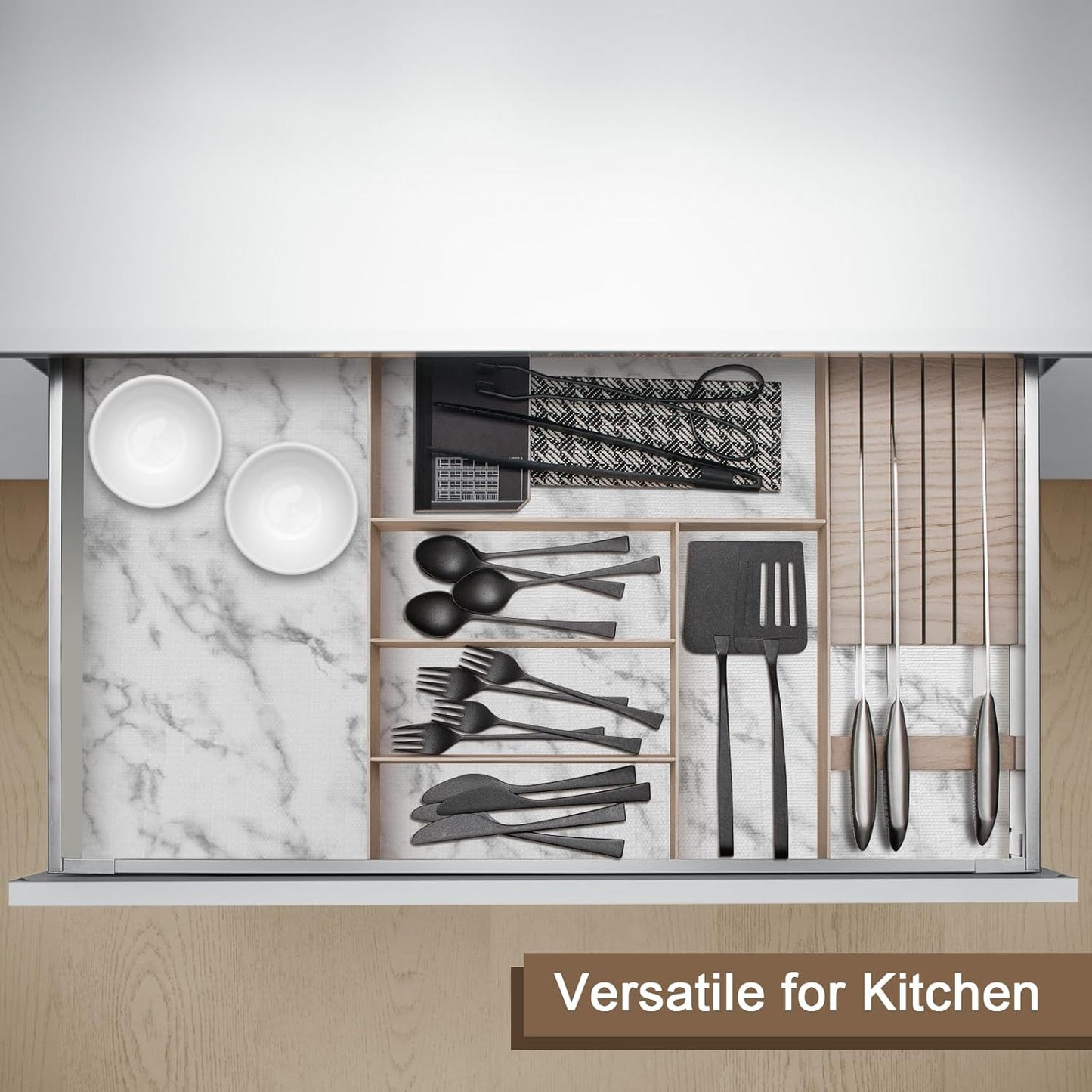 OcePor Non-Adhesive Drawer and Shelf Liner 12IN x 30FT，Non Slip Cabinet and Cupboard Liner, Kitchen Cabinet Liners for Shelves, Waterproof Drawer Shelf Liners for Cabinets/Bathroom Cupboard, Marble