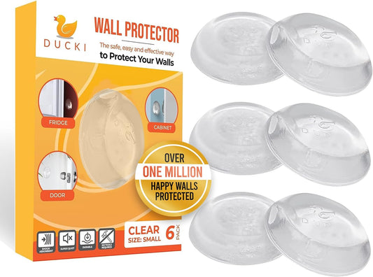Ducki Door Stop Wall Protector | Self Adhesive Door Knob Wall Protectors from Door Knobs | Rubber Door Stoppers for Wall Damage & Noise | Durable, Shock Absorbent & Discreet | 6 Pack Clear Door Stops