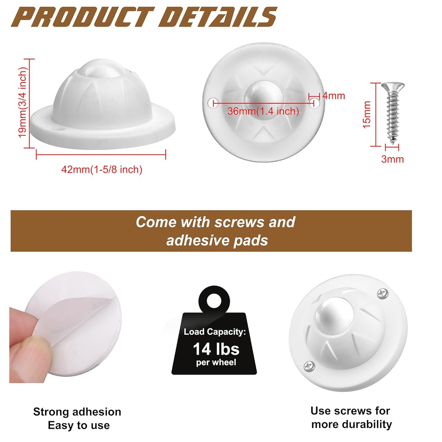 PlusRoc 8 Pack Self Adhesive Caster Wheels For Kitchen Appliance Rollers, Load Capacity 14LBS Per Wheel, Mini Swivel Wheels Sliders For Stand Mixers Air Fryers Coffee Machine