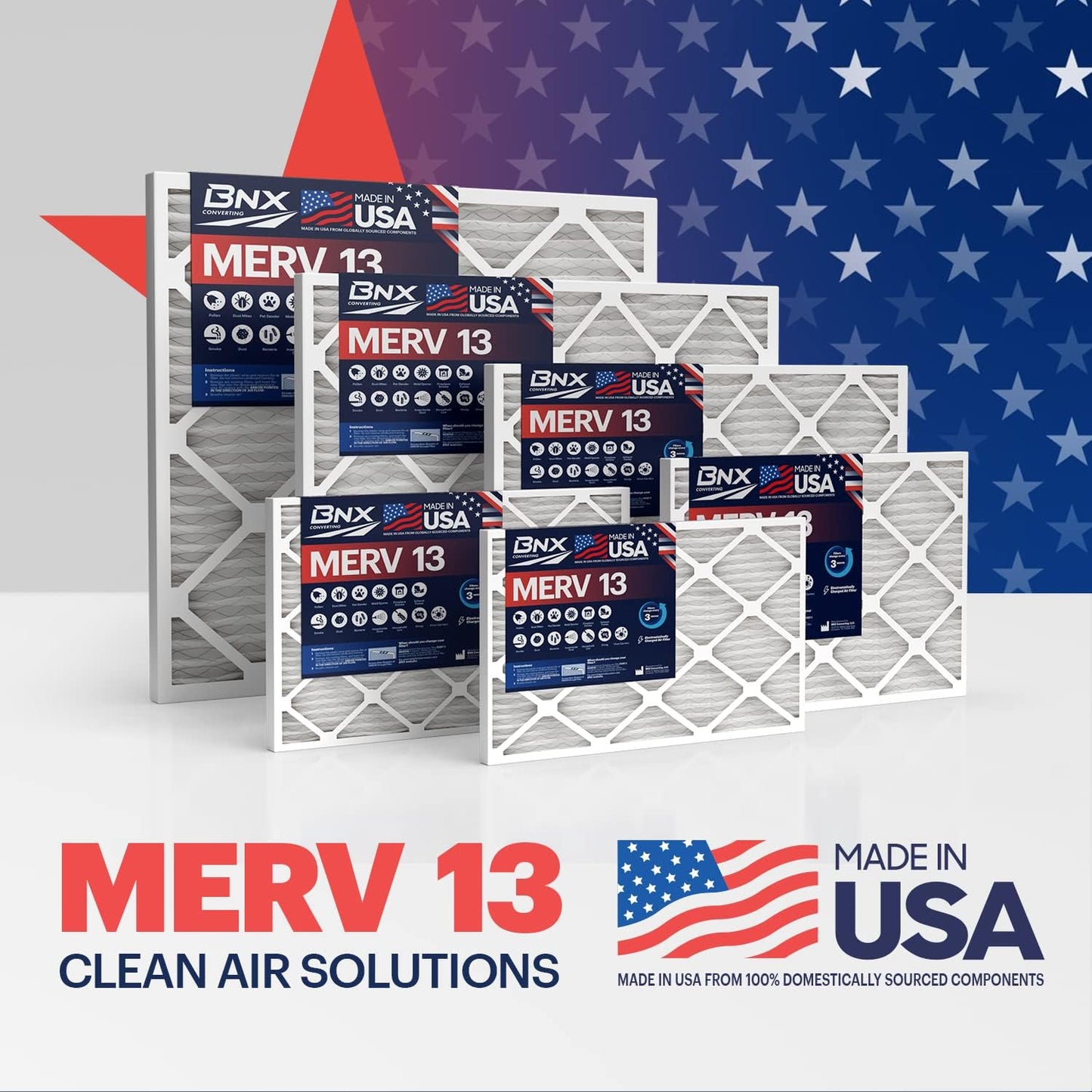 BNX TruFilter 20x30x1 Air Filter MERV 13 (6-Pack) - MADE IN USA - Electrostatic Pleated Air Conditioner HVAC AC Furnace Filters for Allergies, Pollen, Mold, Bacteria, Smoke, Allergen, MPR 1900 FPR 10