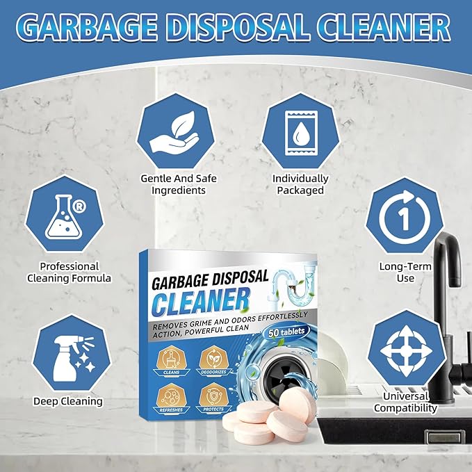 Garbage Disposal Cleaner and Deodorizer 50 Packs, Powerful Garbage Disposal Cleaner Tablets, 1 Year Supply For Kitchen Sink&Drain Clean, Home Cleaning Essentials