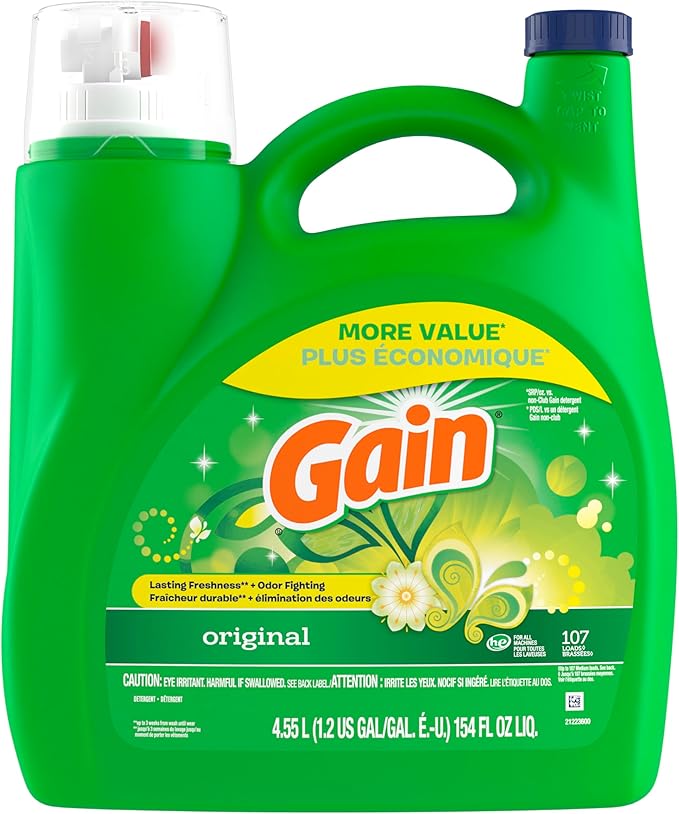 Gain Liquid Laundry Detergent, Original Scent, 154 fl oz, 107 Loads, Freshness + Odor Fighting, High Efficiency Washing Machine Liquid Cleaning Soap