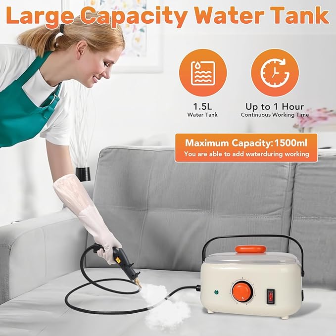 Steam Cleaner,Handheld Steam Cleaner,1500ml High Pressure Steam Cleaner, High Pressure Steamer for Cleaning, for Home, for Furniture,for Upholstery, Car, Kitchen, Carpets,Grout and Tile (Orange)