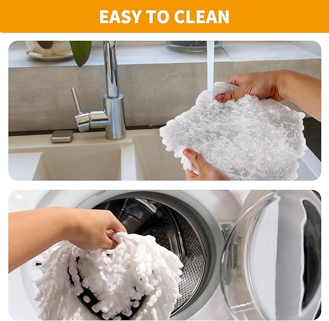 7-Pack Mop Heads Replacements for O Cedar EasyWring 1 Tank System, Includes 4 Microfiber Spin Mops, 2 Scrub Brushes, and 1 Base, Reusable Set Mop Replace Head for Cleaning Home, Bathroom, Kitchen