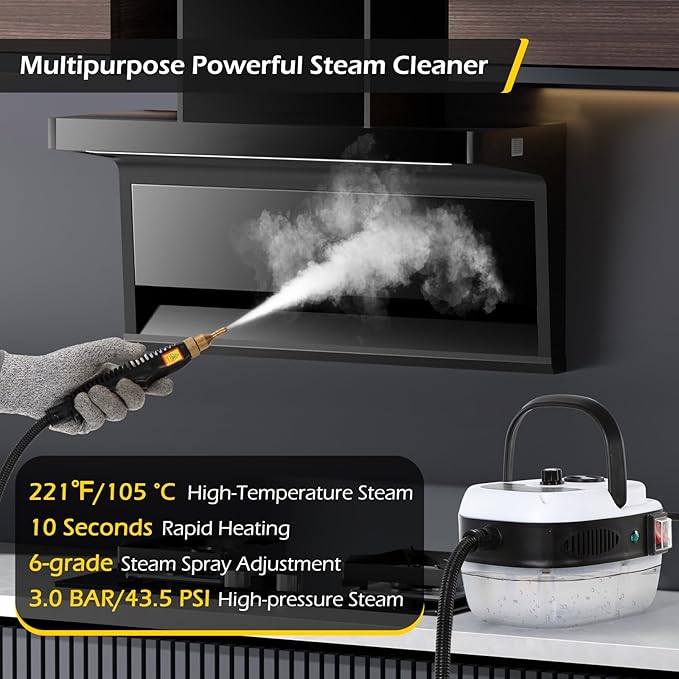 Dyna-Living Steam Cleaner 2500W Car Steamer for Auto Detailing Handheld Steamer Cleaner for Home, High Pressure Steam Cleaner with 1L Water Tank Portable Steamer for Cleaning Kitchen