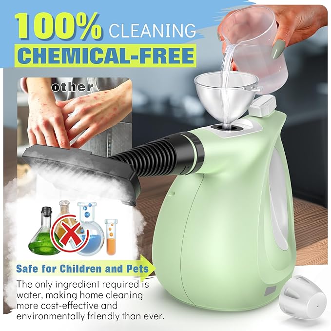 1200W Handheld Steam Cleaner for Home, Powerful Natural Multi‑Surface Steam Cleaner with 11 Accessories, 11.8oz Pressurized Steamer for Deep Cleaning Tile, Grout, Showers, Bathrooms, Kitchens & Car