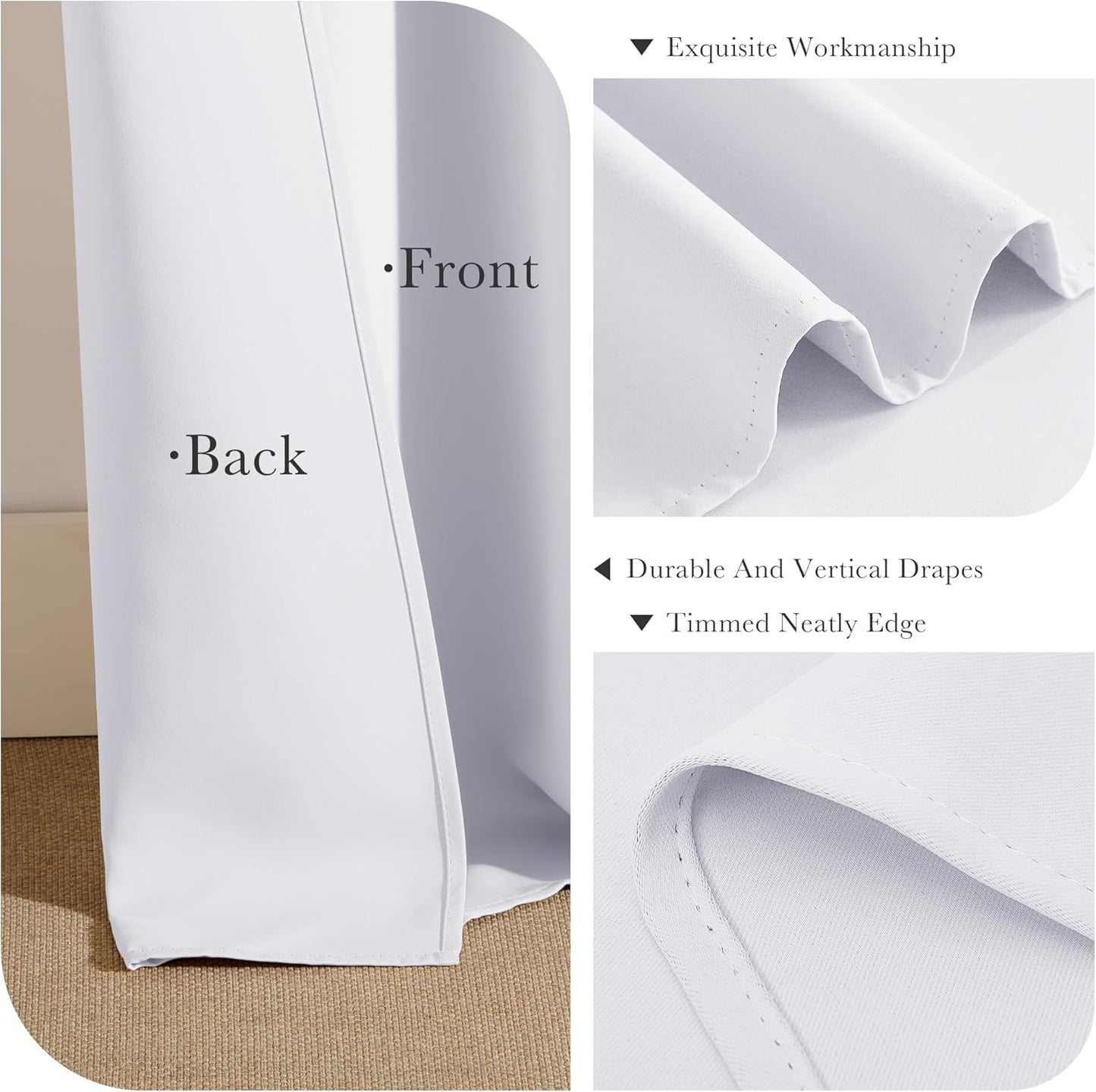 PONY DANCE Blackout Curtains for Bedroom 72 Inch Length 2 Panels Set, Privacy Thermal Insulated Room Darkening Grommet Drapes for Living Room Window, W34 x L72 Inch, Pure White