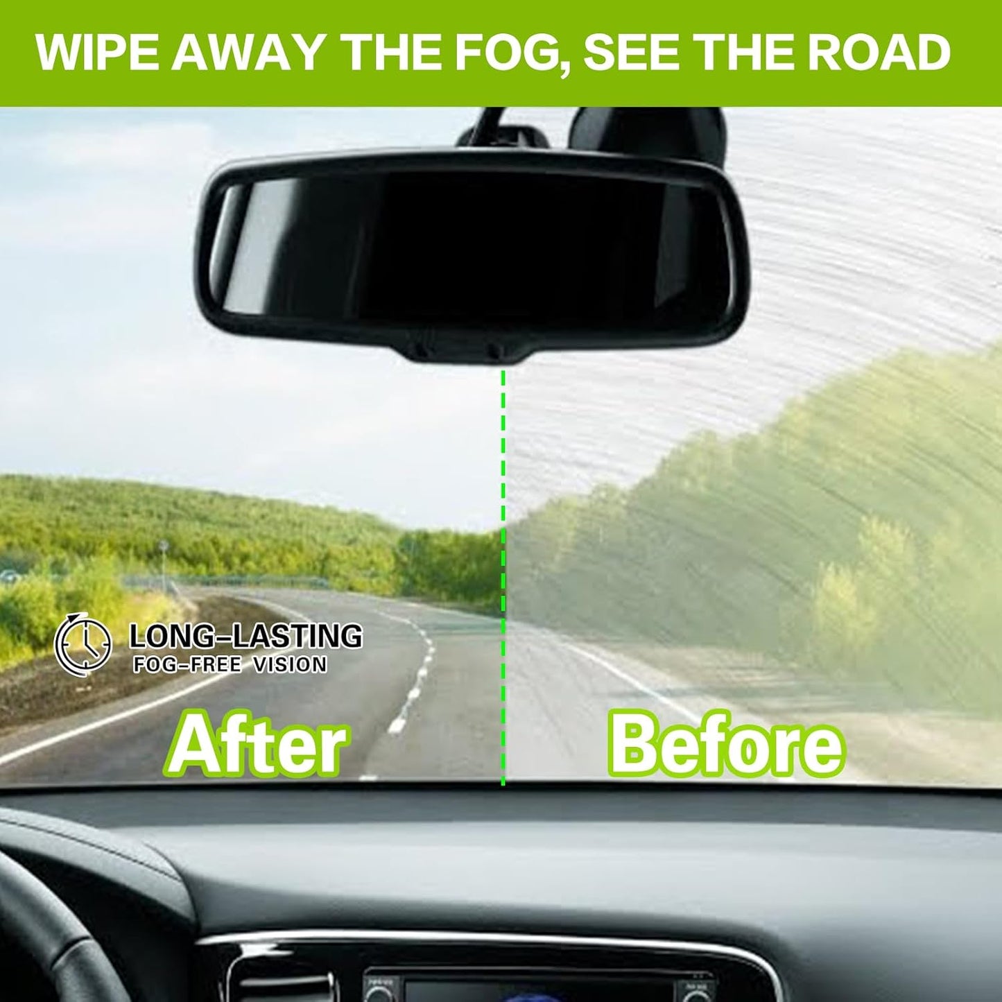 Glass Anti-Fog Wipes - Quick Windshiled Fogging Remover Resealable Bottle Pack Defogger for Windows, Helmets, Mirrors, Goggles -40 Wipes