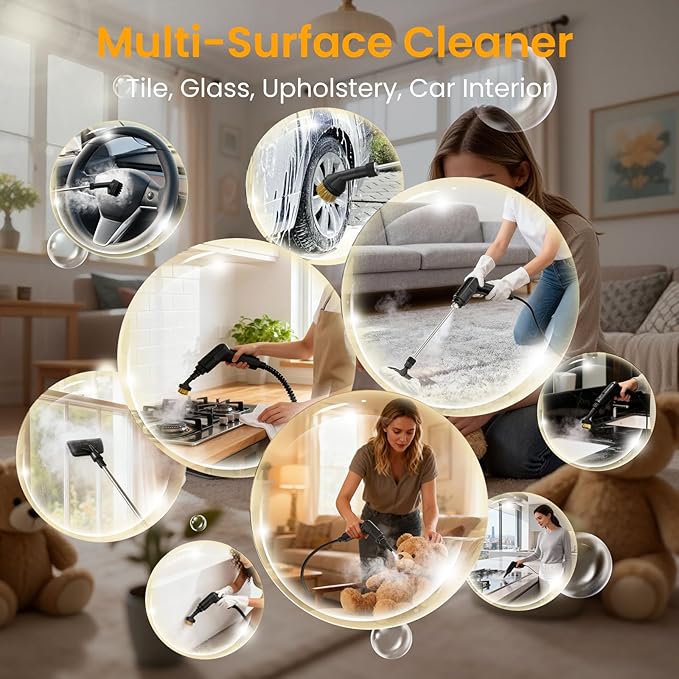 Steam Cleaner 1.6L, Adjustable Pressurized Steamer for cleaning, 15s Heat-Up, 2500W Handheld Steamer Cleaning for Home|Car|Tile|Floor, Multi-Surface Cleaning Machine with 22pcs Accessories