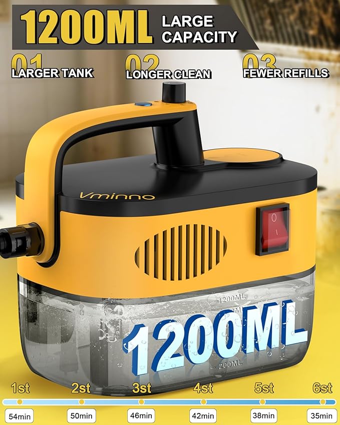 Heavy Duty Steam Cleaner for Home, Fast Heating & 1.2L Tank, 6-Level Adjustable Pressurized Portable Steamer for Cleaning with 11 Accessories for Grout, Tile, Floor, Car and More(Yellow)