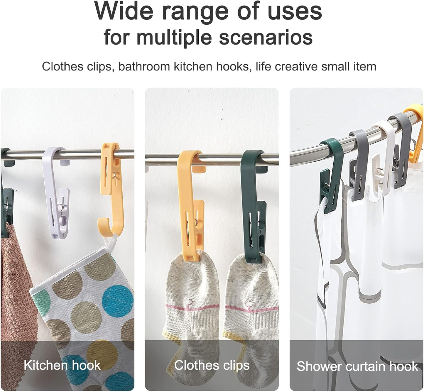 Large Clothes Pins Towel Clips, 4 Pcs Multipurpose Clothes Pins Hook, Strong Plastic Clothes Hanger. S Hook for Shower Curtain Laundry Clothes pins…