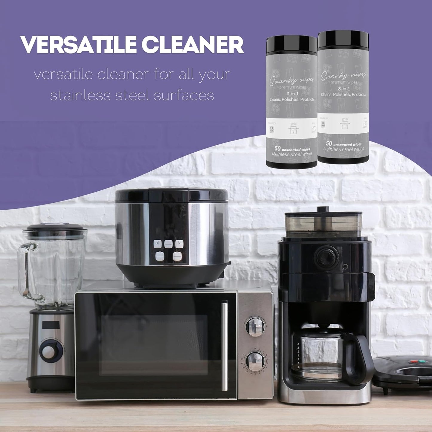 Swanky Stainless Steel Cleaner Wipes - Grime & Grease Remover Kitchen Cleaning Supplies - Clean & Shine, For Stove Top, Refrigerator, Sink, Oven, & Household Appliances - Canister, 100 Count