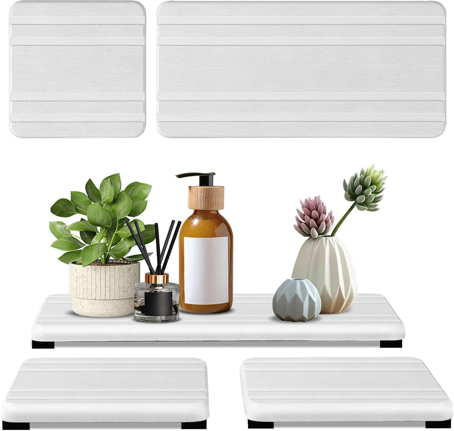 3PCS Water Absorbing Stone Tray, DryingNeat Diatomite Stone Sink Tray, Instant Dry Sink Coasters, Kitchen Sponge Hand Soap Holder, Bathroom Sink Vanity Trays,8 * 4inch and 4 * 4inch