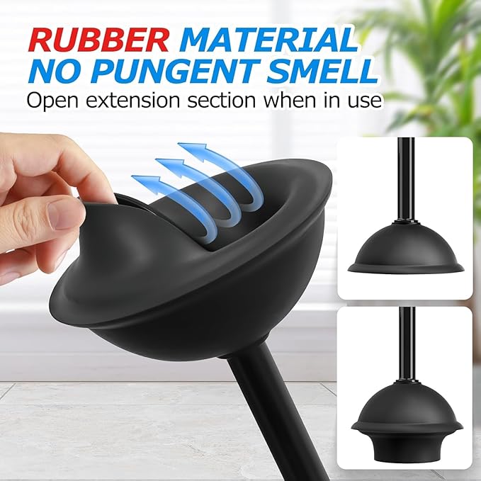 3Pack 2 in 1 Toilet Brush and Plunger Set, Extended Handle Plunger,Toilet Bowl Brush Plunger Set,Bathroom Cleaning Tools,Toilet Brush Plunger Combo,Cleaning Supplies，Black