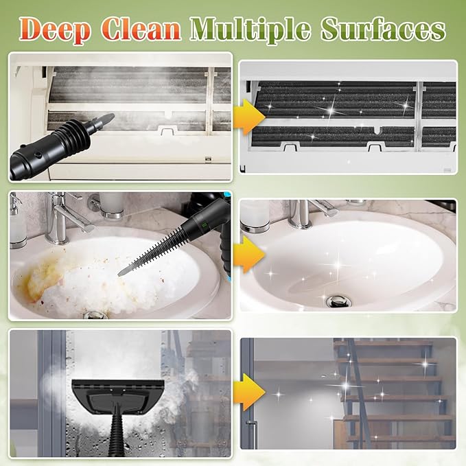 Handheld Steam Cleaner - 275°F High Temperature Fast Heating Multi-Purpose Portable Deep Steam Cleaner for All Surfaces With 9pcs Accessories, 100% Chemical-Free Steamer for Cleaning Home Car Grout