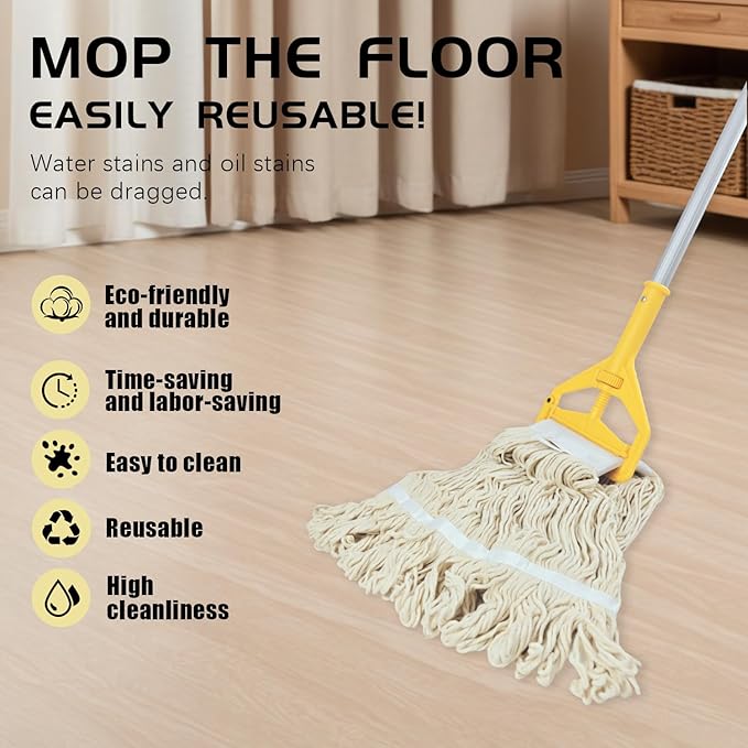 Heavy Duty Wet Industrial Cleaning Mop Head – Mop Head Replacement Perfect Cotton Washable Mop Head Replacement for Commercial & Home Cleaning（White）