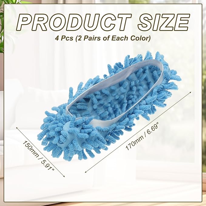 uxcell 4 Pcs Mop Slippers, Mop Socks Microfiber Shoe Cover Washable Mopping Slippers for Floor Cleaning Office & Home Use Women Men, White Trim, Blue