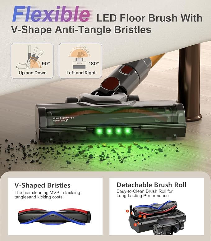 Cordless Stick Vacuum Cleaner: 550W 50KPA 45Mins with Powerful Suction, Self-Standing Lightweight Wireless Rechargeable Handheld Vacuum with Touch Screen for Home Pet Hair/Carpets/Floors