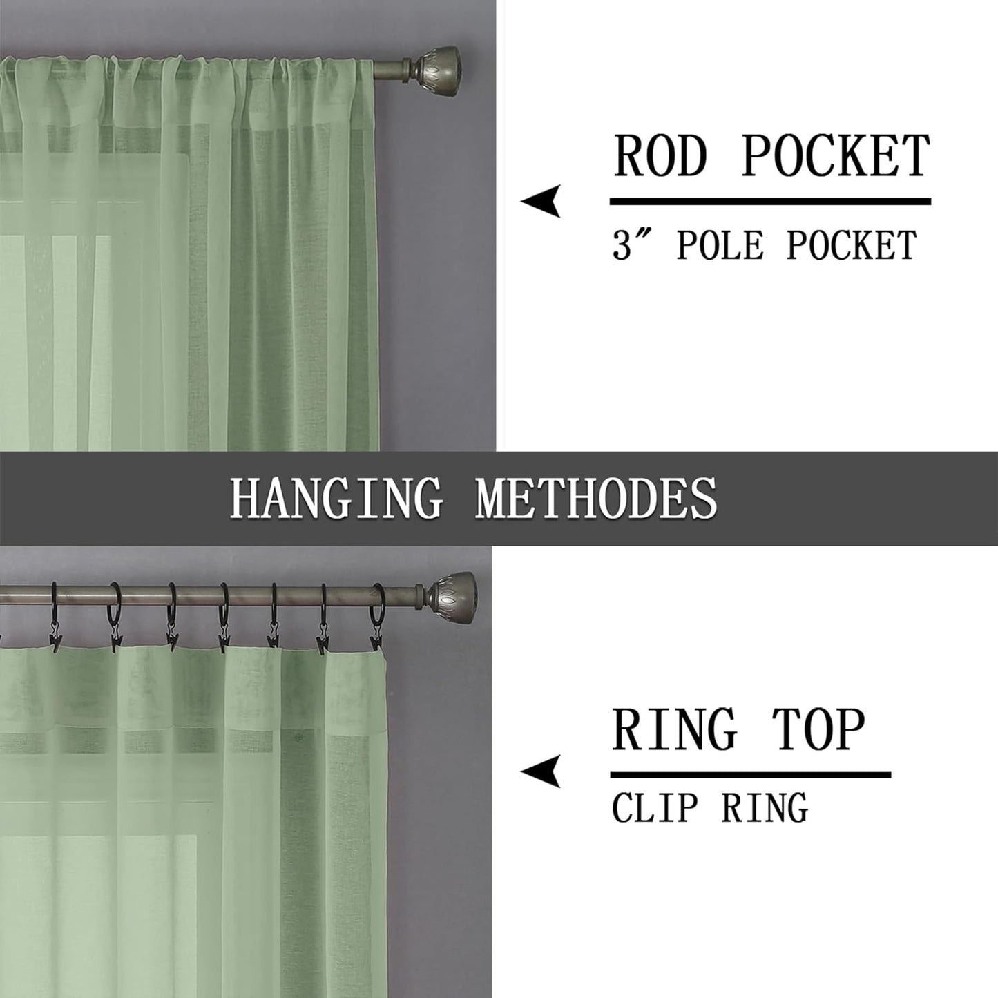 Tollpiz Sheer Tier Curtains Kitchen Linen Textured Half Curtain Sheers Light Filtering Rod Pocket Voile Bathroom Short Curtains for Farmhouse, 25 x 30 inches Long, Sage Green, Set of 2 Panels