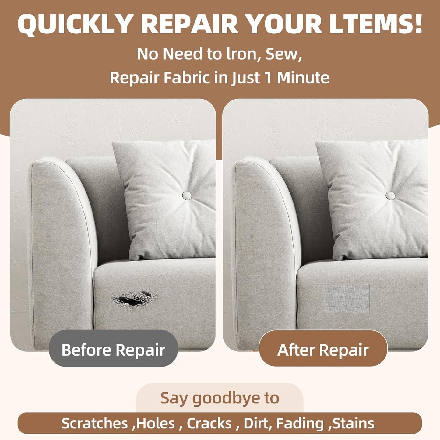 Fabric Repair Patch, 17X79 Inch Fabric Large Repair Tape, Self-Adhesive Patches for Furniture, Sofa, Car Interior, Shoes, Hand Bag, Clothing (Grey, 17X79 Inch)