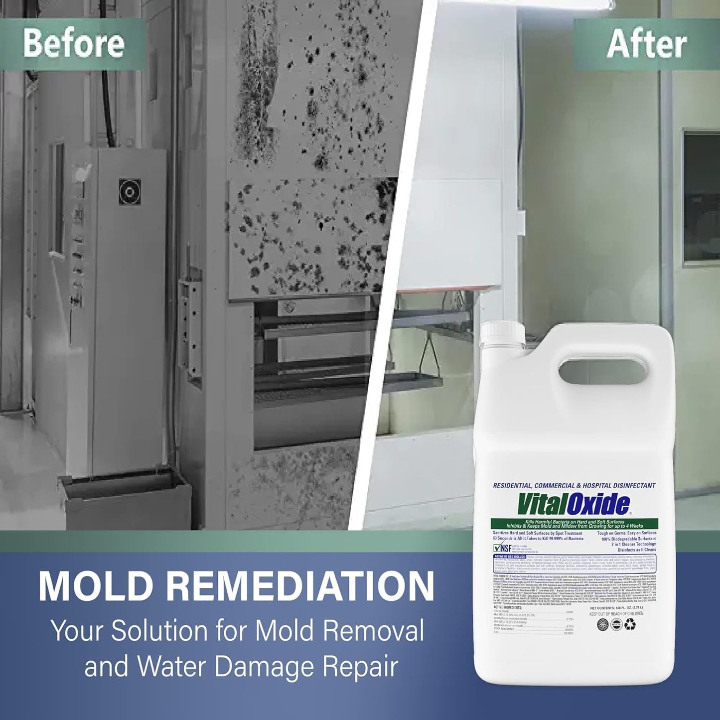 Vital Oxide Disinfectant, Deodorizer, Cleaner, Food-Contact Sanitizer, Virucide – (EPA registration #82972-1) – Kills Mold & Mildew, Eliminates Odors-1 Gallon