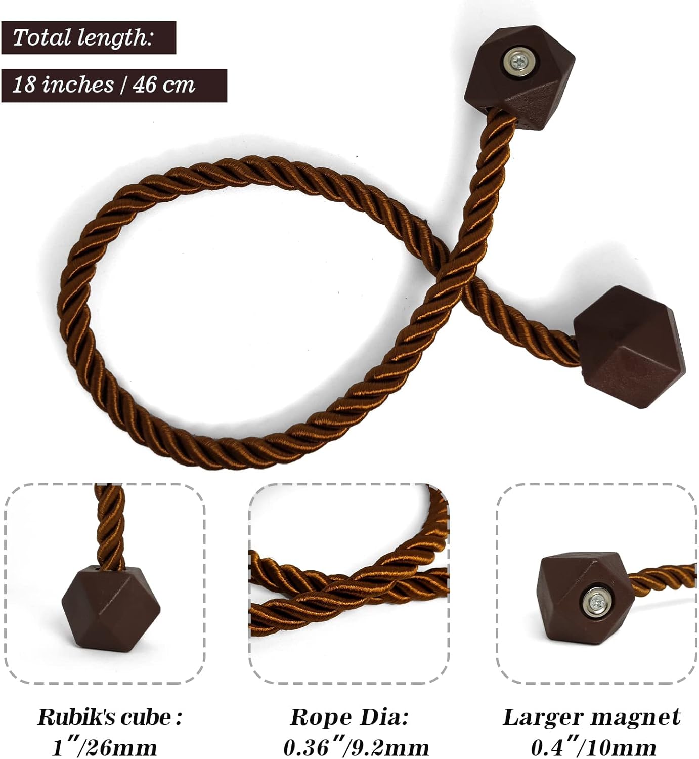 Hion Magnetic Curtain Tiebacks Dark Brown 6 Pack, Curtain Tiebacks Buckles Holdbacks Holders Hooks Clip for Home Bedroom Office Decorative Thick or Thin Curtain