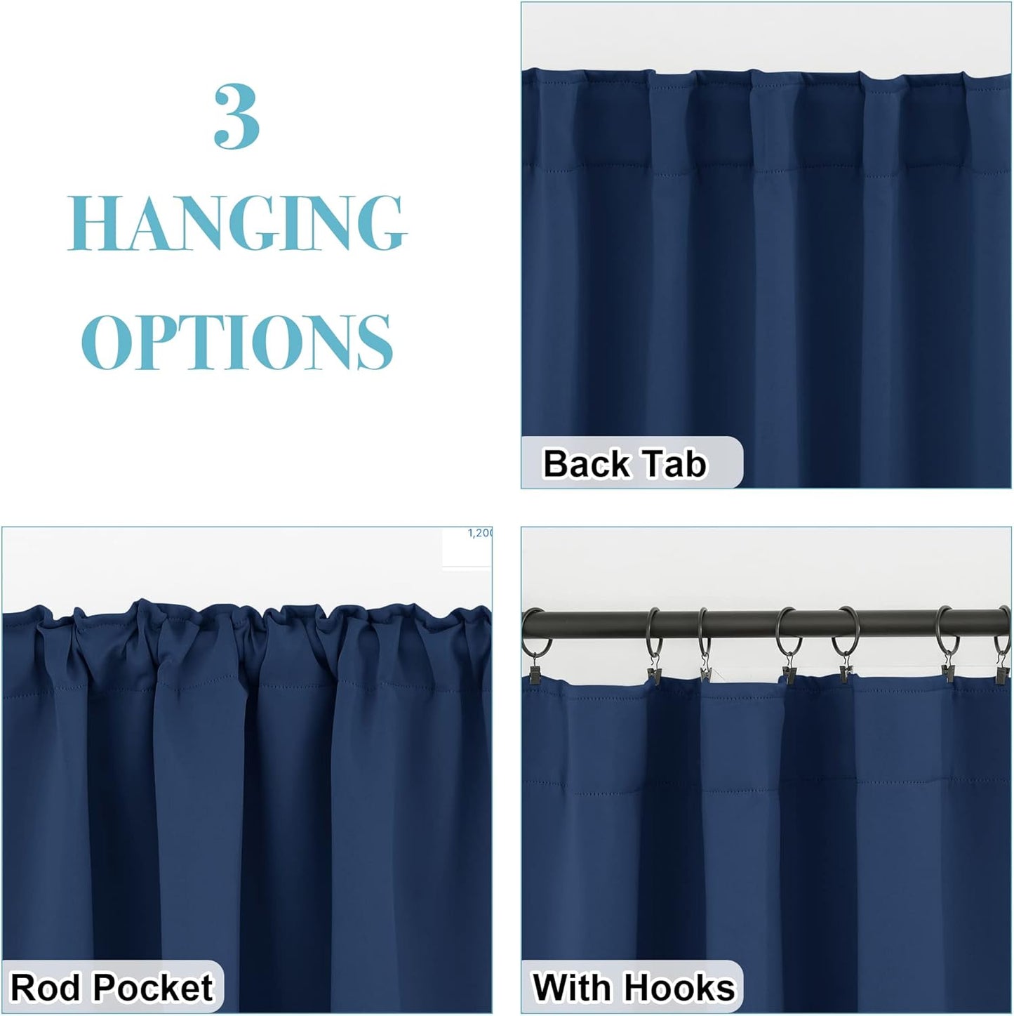 RYB HOME Blackout Curtains for Living Room Thermal Insulated Privacy Solar Drapes for Kids Bedroom Cafe Bathroom, 42 inch Width x 54 inch Length, Navy, 2 Panels