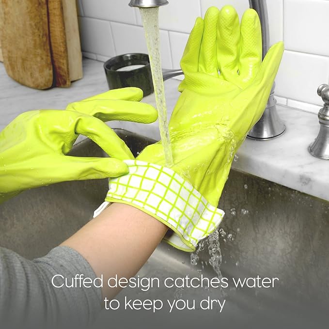 Full Circle Splash Patrol - Natural Latex Cleaning Dish Gloves, Stay-Dry Cotton Cuffs, Durable with Protective Lining, Small/Medium, (1 Pair) Grey