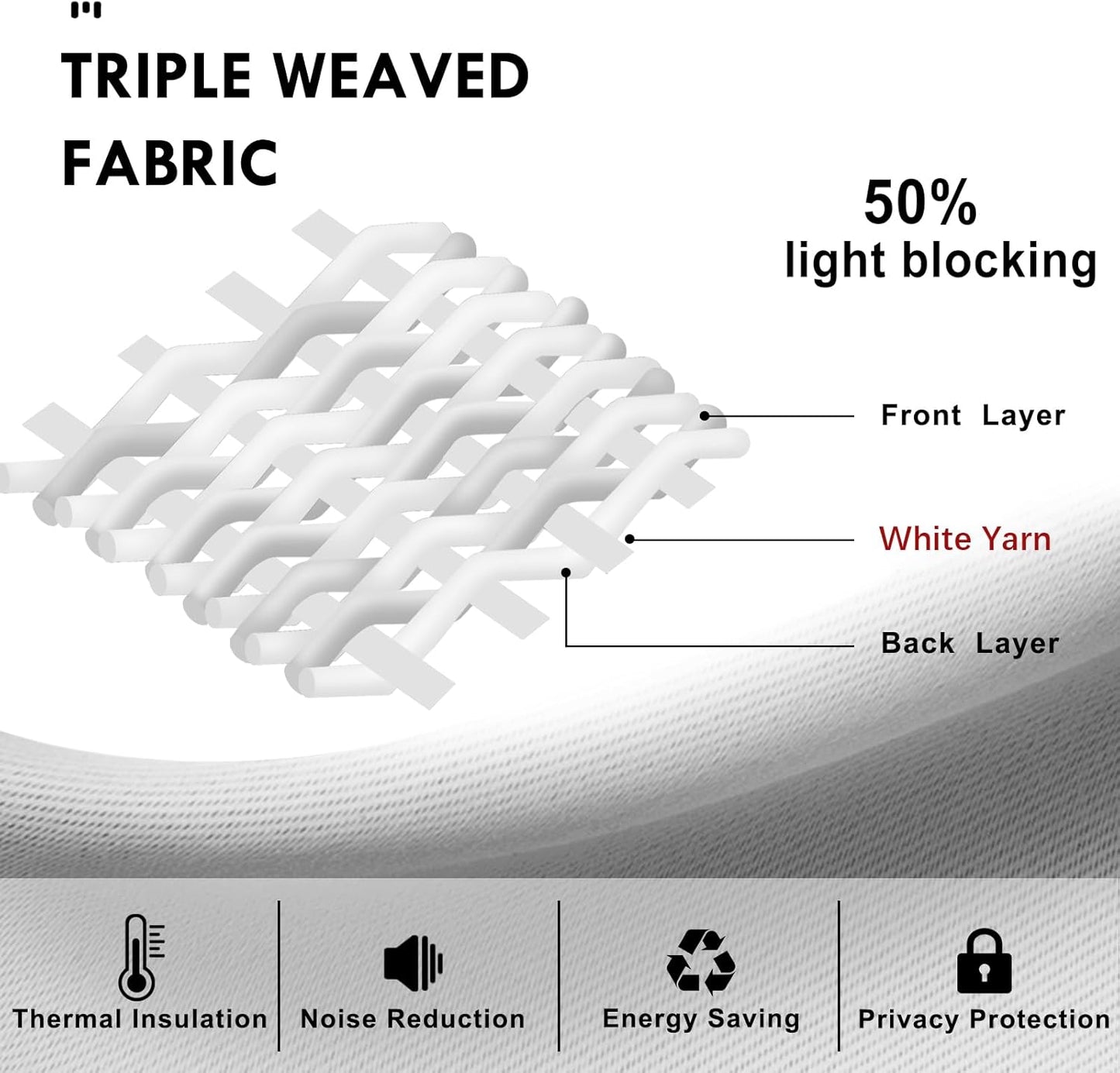 DWCN White Curtains for Living Room Thermal Insulated, 50% Light Blocking Curtains for Bedroom, Dining Room Window, W 42x L 45 Inch, Set of 2 Rod Pocket Curtain Panels