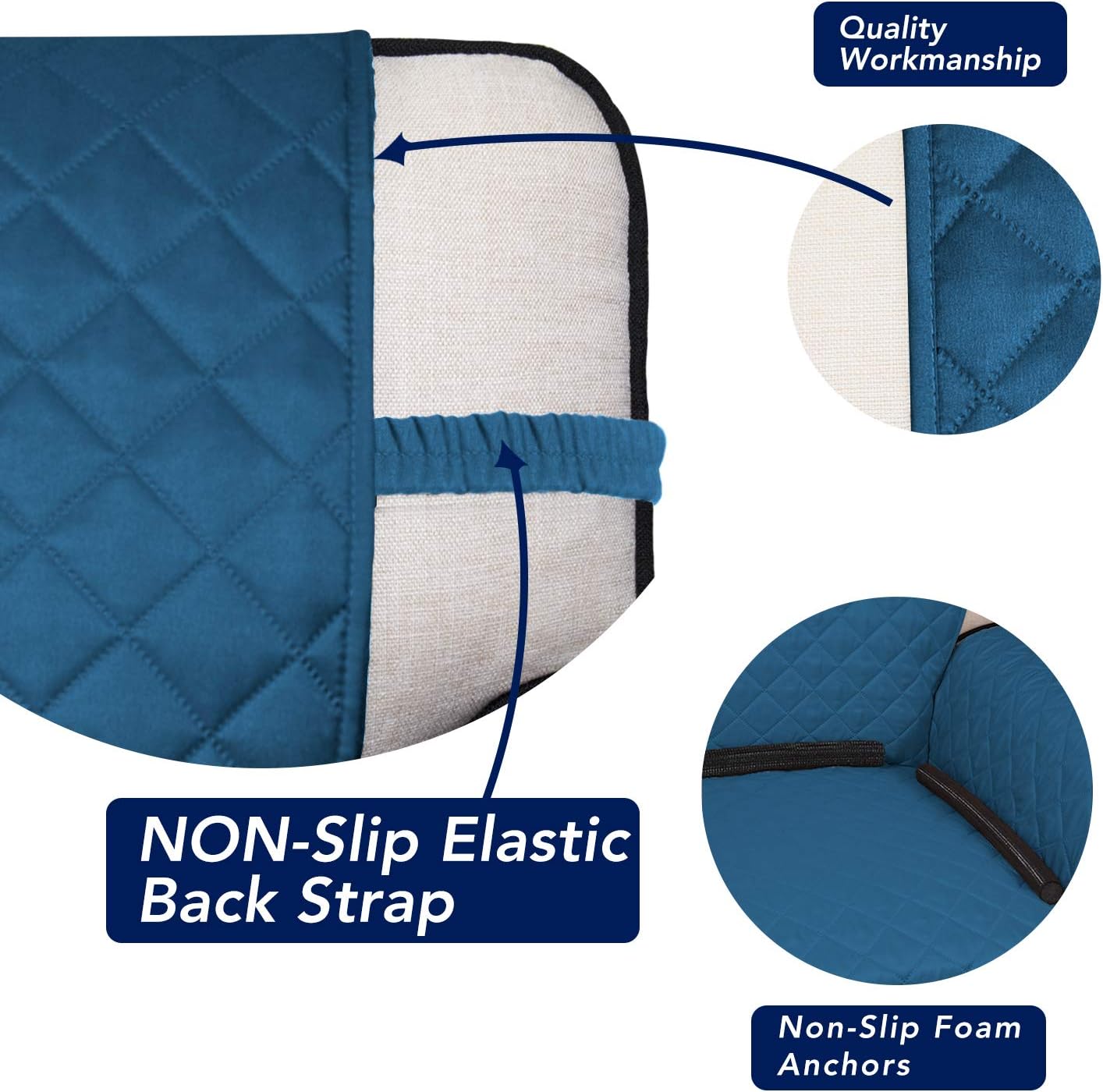 PureFit Reversible Quilted Sofa Cover, Water Resistant Medium Slipcover Furniture Protector, Washable Couch Cover with Non Slip Foam and Elastic Straps for Kids, Pets (Loveseat, Peacock Blue/Beige)