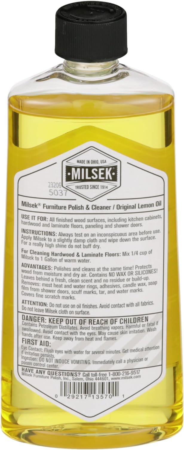 Milsek Furniture Polish and Wood Cleaner with Lemon Oil - Multipurpose Solution for Home Improvement from Hardwood Floors to Kitchen Cabinets - 12 Fl Oz (Pack of 6)